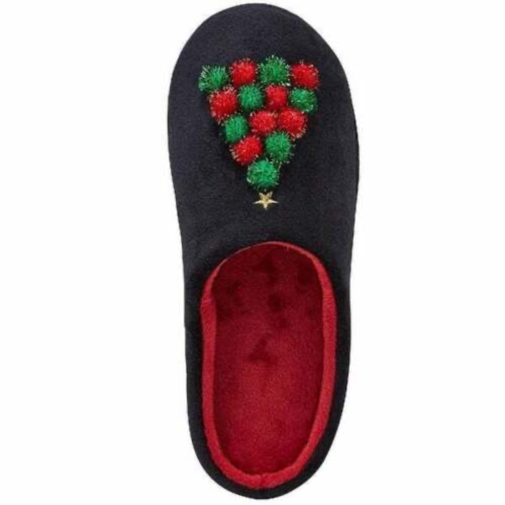 NEW Charter Club Women's Christmas Tree Pom-Poms Clog Slippers Size M